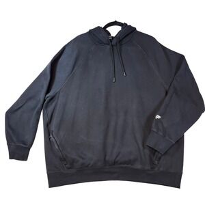 Fabletics Mens Black Raglan Sleeve Pullover Hoodie Sweatshirt Size 2X Zip Pocket
